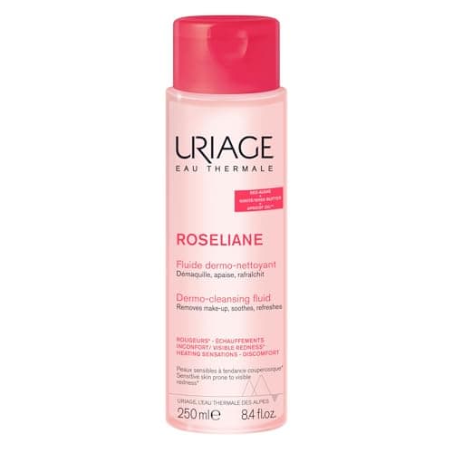 Image of Uriage Roséliane Anti-Redness Dermo-Cleansing Face & Eyes Fluid 250ml - Fresh Milky Make-up Remover For Sensitive Skin Prone to Redness - Instant Relief & Long-Lasting Comfort - Non-Comedogenic