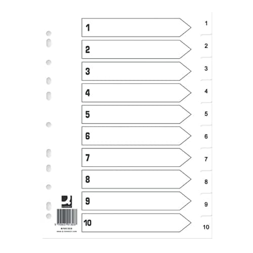Image of Q Connect Index 1-10 Polypropylene White (Pack of 25) KF01353Q