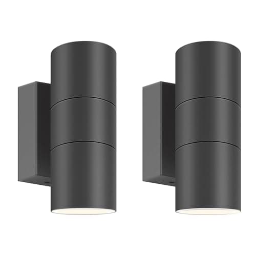 Image of Kerry Outdoor Wall Lights, IP65 Waterproof Up Down Outside Lighting Mains Powered, Anthracite Grey Stainless Steel Wall Sconce, External Wall Mount Lamp for Front Door, Porch - 2 Pack (Bulb not inc.)