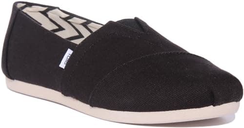 Image of TOMS Classic Canvas Alpargata Slip-On Shoes Recycled Cotton Loafer Flat Black White