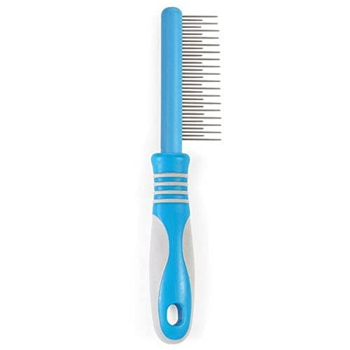 Image of Ancol Ergo Moulting Dog Comb - Blue and Grey Grooming Tool for Dogs - Dual L Teeth for Removing Loose Hair from Undercoat and Topcoat - Stainless Steel Pins for Gentle Use