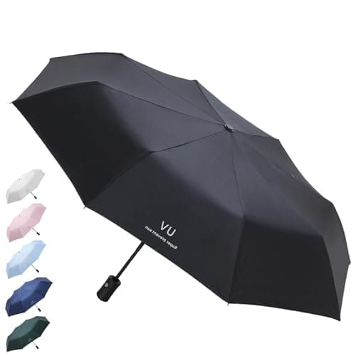Image of Senshuomy Windproof Travel Umbrella with 8 Sturdy Ribs,Compact and Foldable,One-Touch Automatic Opening and Closing Handle,Lightweight,Strong,and Portable(Black)
