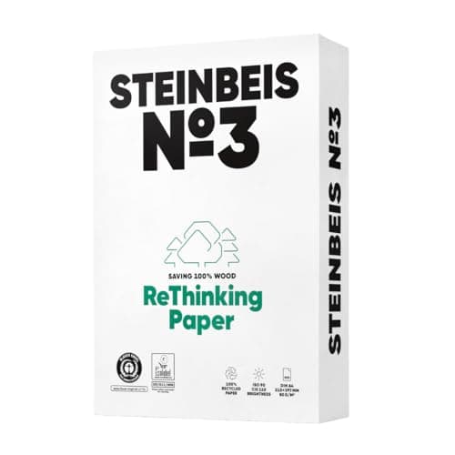 Image of Steinbeis No.3 Printer Paper - 2500 (5 x 500) Sheets DIN A4 Recycled Paper 80gsm White & Chlorine Free High Quality Copier Paper ISO 90 / CIE 110