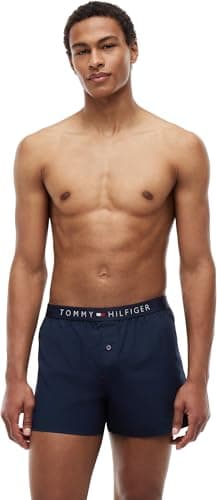Image of Tommy Hilfiger Men's Cotton Woven Boxer Icon Boxers, Blue (Navy Blazer), XL