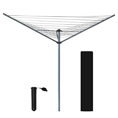 Image of Ram® 3 Arm Rotary Washing Line Garden 30M Metres Folding Clothes Washing Line Airer Rotary Line With Spike And Cover 30M, Grey
