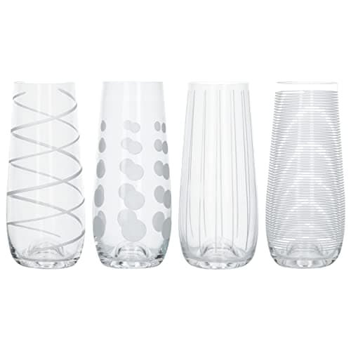 Image of MIKASA Cheers Stemless Flute Glasses, Crystal Wine Glasses, Silver Design, 230ml, Set of 4