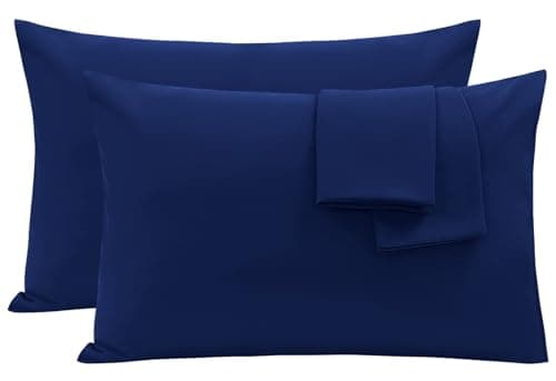 Image of Oxford Homeware Navy Pillow Cases 2 Pack Brushed Microfiber – Standard Pillowcases Fade Resistant Pillow Cover Envelope Closure Pillow Covers (50 x 75 cm)