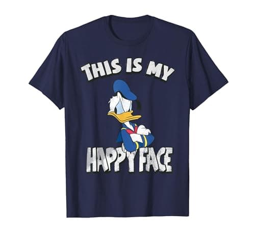 Image of Disney Men's Donald Duck Happy Face T-Shirt, Denim Heather, 3XL