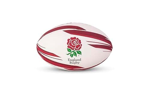 Image of Hy-Pro: Officially Licensed England Rugby Ball - Durable Synthetic Rubber, Red & White Rugby Ball - RFU Licensed Size 5 with Pebbled Surface, Latex Bladder