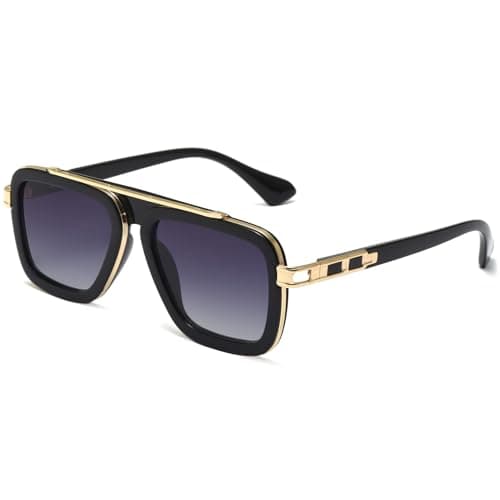 Image of Long Keeper Retro Square Sunglasses for Men Women Classic Pilot Sunglasses Vintage Style Metal Square Frames Anti UV400 Sun Glasses Unisex (Black Gold Frame - Grey Gradient Lens)