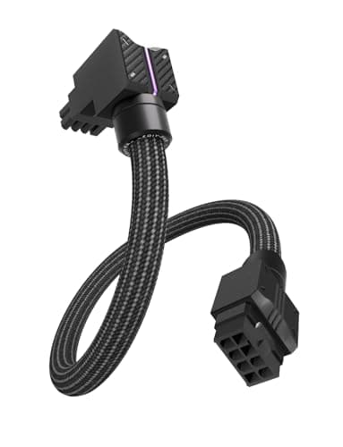 Image of EZDIY-FAB UNIFAS ARGB 8-Pin GPU Extension Cable,16AWG 90° Right-Angle PCIe PSU Power Extension, 5V 3-Pin RGB Sync, Unified Cable Design, Single 8-Pin Only,Black-RVS