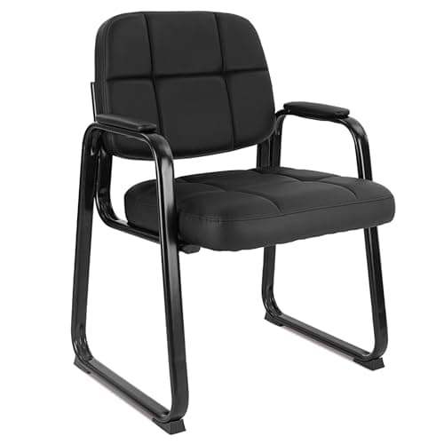 Image of CLATINA Office Reception Guest Chairs with Bonded Leather Padded Arm Rest, Ergonomic Guest Chair for Waiting Room Meeting Church Conference School Lobby, Black, 1 Pack