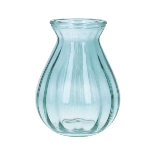 Image of Gisela Graham Blue Glass Posy Vase, 14cm, Ribbed Finish, Contemporary Style, Table Decor