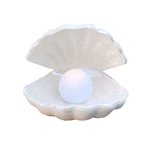 Image of BinaryABC Ceramics Shell Pearl Light Led Lamp Portable Night Light Tabletop Light,Valentine Day Gift(White)