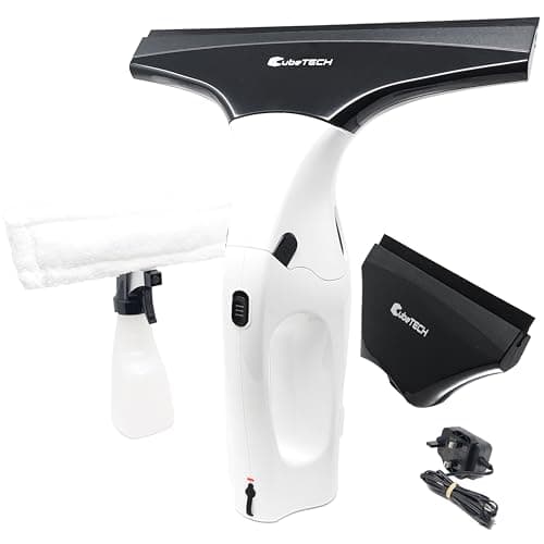 Image of CubeTECH CTWV2 Cordless Vacuum Cleaner - Handheld Vacuum Cordless Rechargeable Power Kit (Microfibre Cloth & Window Squeegee Vacuum) Cleaning Condensation Double Glazed Glass Window Cleaning