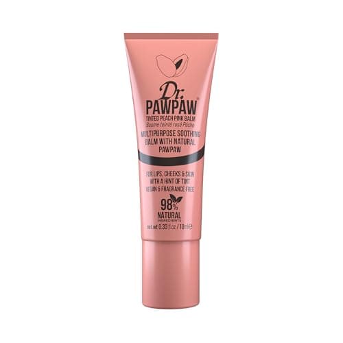 Image of Dr.PAWPAW Tinted Peach Pink Lip Balm 10ml, Natural Multipurpose Balm with Pawpaw Aloe Vera and Olive Oil, Vegan Buildable Colour for Lips Cheeks and Eyes