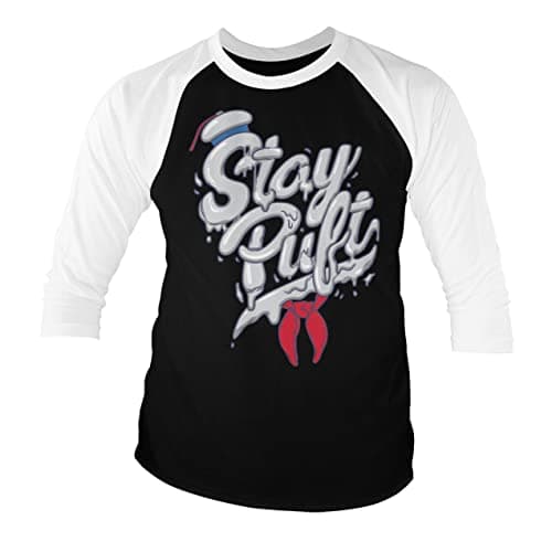 Image of Ghostbusters Officially Licensed Stay Puft Baseball 3/4 Sleeve T-Shirt (White-Black), Large