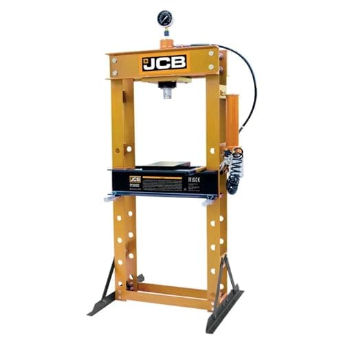 Image of JCB 30 Ton Pneumatic-Hydraulic Press, Heavy-Duty Steel Double H-Frame Workshop Press with Air-Assisted Pump, Pressure Gauge & Adjustable Bed