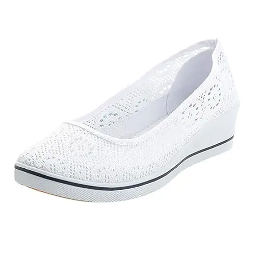 Image of Generisch 2026 Women's Summer Fashion Mesh Hollow Wedge Platform Casual Shoes Slip On Small White Shoes Shoes with Heel for Women 44, White, 5 UK