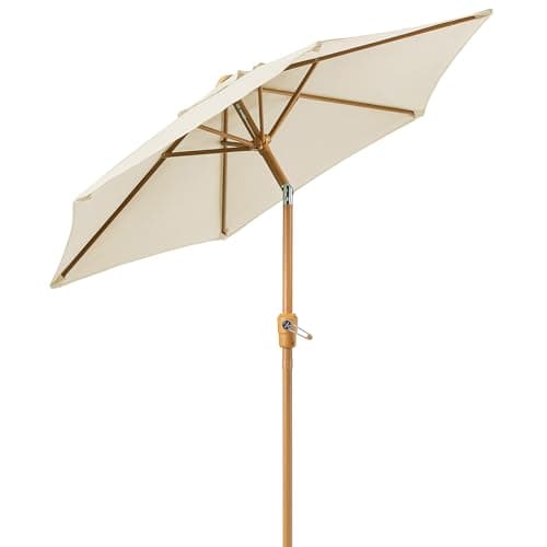 Image of CHRISTOW 2m Tilting Garden Parasol with Crank Handle, 38mm Steel Pole, Wood Effect Finish, Outdoor Sunshade Umbrella, Heavy Duty Polyester, UV30+ Sun Protection, Water Resistant, Air Vent (Cream)