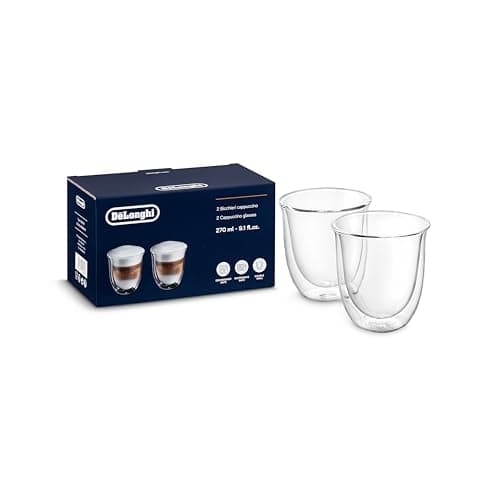 Image of De'Longhi DLSC311 Cappuccino Glasses, 5513284161 Transparent, 2 Glasses per Pack