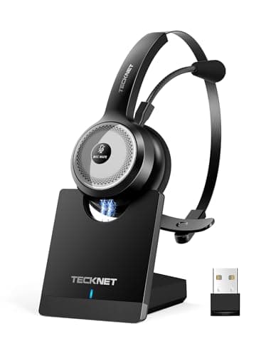 Image of TECKNET Bluetooth Headset, Wireless Headset With Microphone Noise Cancelling & USB Dongle, Bluetooth Headphones with Charging Dock & Mute Button for Computer, Work, Phones, Office, Call Center
