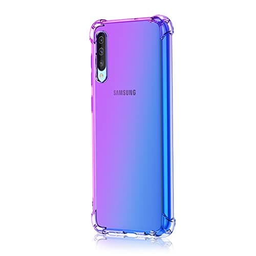 Image of HUANGTAOLI Case for Samsung Galaxy A70, Airbag Drop Protection Gradient Color Bumper Phone Case Purple/Blue
