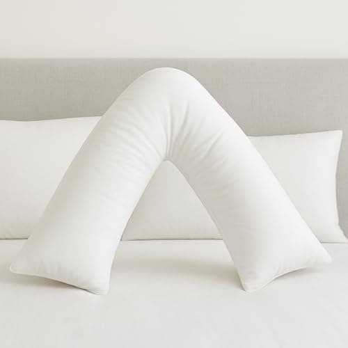Image of Comfort Collections Virgin Fibre V Shaped Pillow Only Extra Filled Back Support Orthopedic Pregnancy Nursing Maternity V Shape Pillow