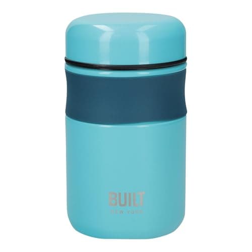 Image of Built Double Wall Vacuum Insulated Food Flask for Hot and Cold Foods, Stainless Steel, Teal, 490 ml, Retro