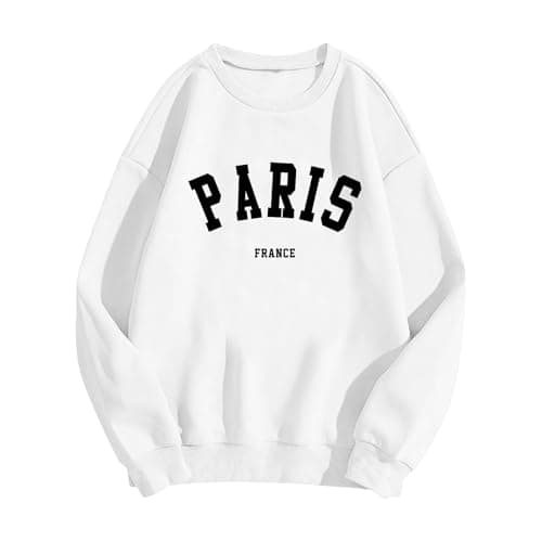 Image of Paris College Sweatshirt for Women Oversized Trendy Comfy Crewneck Sweatshirts Casual Graphic Pullover Tops Unisex Jumpers for Women UK
