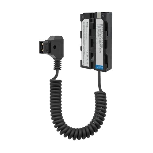 Image of D-Tap to NP-F550 Dummy Battery Coiled Power Cable, Compatible with Sony NP-F550/570/770/970, Atomos Ninja V, Shogun Monitor, LED Lights, V-Mount/Gold-Mount Batteries, 32"