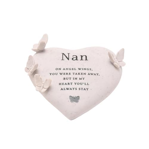 Image of Thoughts of You Graveside Butterfly Heart – Nan | Memorial Plaque with Sentimental Verse & Butterfly Motif | Resin Grave Ornament or Remembrance Gift for Mother
