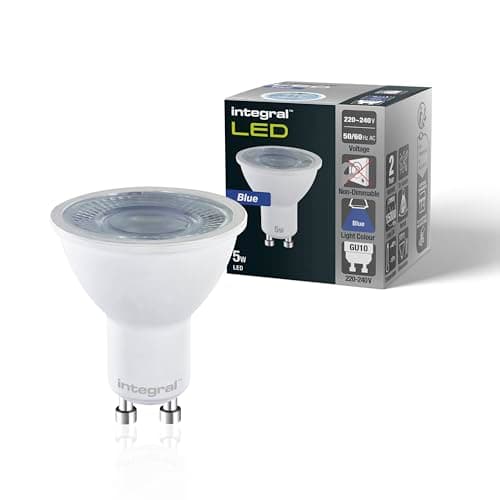Image of Integral LED GU10 Blue Spotlight Bulb | 40˚ Beam Angle | Energy Saving 5W (50W Equivalent) | Decorative and Mood Lighting | Ideal for Home, Restaurants, Hotels, Gardens, Displays | 2-Pack