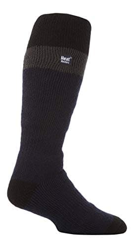 Image of HEAT HOLDERS - Mens Thick Extra Long Striped 2.3 TOG Winter Thermal Knee High Ski Socks (6-11 uk, Navy/Black)