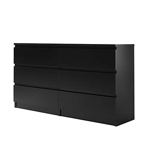 Image of Panana Wooden 3/4/5/6 Chest of Drawers with Metal Runners Modern Bedside Storage Cabinet for Living Room Hallway Bedroom (Black, 6 Drawer Chest)