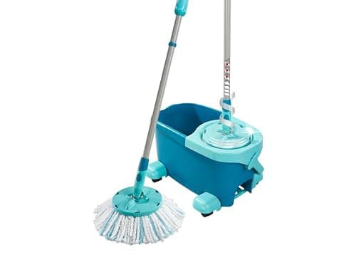 Image of Leifheit Clean Twist Disc Mop Ergo Mobile Set, Moisture Controlled Spin, Wheeled Bucket, Faster Cleaning, Easy-Steer Micro Fibre 33cm Head with 360 Joint, Spin Mop System