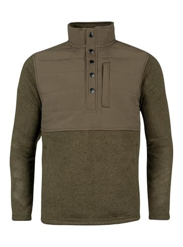 Image of JACK PYKE Mens Fleece Pullover – Long Sleeve Outdoor Jacket with Stand Collar, Padded Upper Panel, Zipped Pockets and Snap Fastening Jumper for Country and Casual Wear - Green, L
