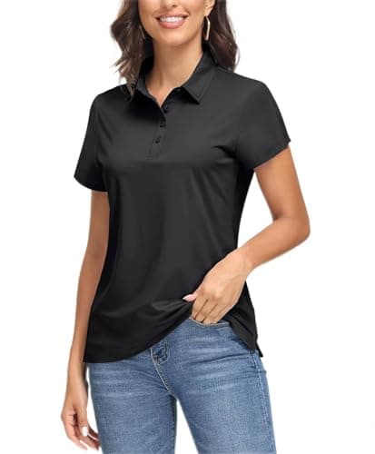 Image of EKLENTSON Women's Golf Polo Shirts 4-Button UV Protection Short Sleeve Tennis T Shirt Quick Dry Sport Workout Tops Black,L