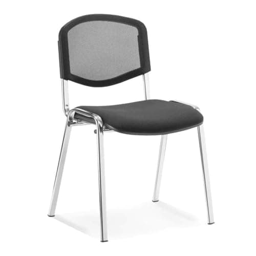 Image of OPO ISO Stacking Chair Robust Frame Curved Backrest | Stackable up to 12 High Padded Seat Great Conference/Meeting Chair Black Mesh Black Fabric Chrome