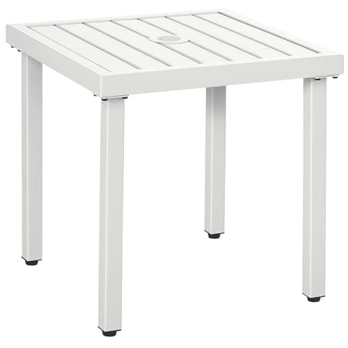 Image of Outsunny Garden Side Table, 51x51cm Square Patio Coffee Table with Umbrella Hole, End Table with Steel Frame for Balcony, White