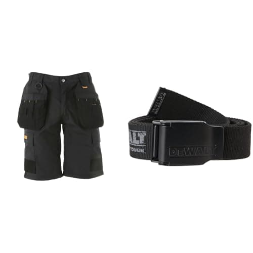 Image of DEWALT Cheverley Lightweight Grey Polycotton Shorts Waist 30in & Pro Belt Black One Size