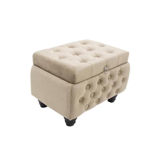 Image of HomeHarmony®Velvet Ottoman Chair Storage Stool Seat Footrest Footstool With Rustic Look Feet (Chester Mink)