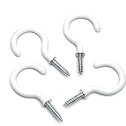 Image of Merriway BH04765 (5 Pcs) Cup Hook White Plastic Coated 32 mm - Pack of 5 Pieces