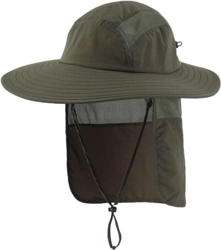 Image of Magracy Mens UPF 50+ Sun Hat with Neck Protection Wide Brim Mesh Safari Hat Hiking Fishing Hat Foldable Women Army Green