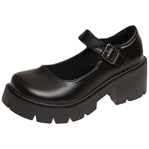 Image of rismart Women's Platform Mary Jane Chunky Heel Round Toe Ankle Strap Lolita Shoes (Black,2 UK)