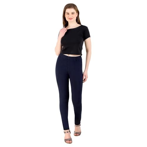 Image of Flexarise Denim Jeans for Women Ladies Girls Jeggings Skinny Fit Classic Casual Trousers Pants with Pockets - DB (Size-14) Dark Blue