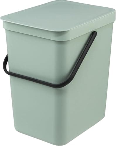 Image of Brabantia Sort & Go Waste Bin 25L (Jade Green), Space-Efficient Plastic Recycle Container with Handle, Removable and Stay-Open Lid, Easy to Clean Kitchen Bin without Nooks and Rims