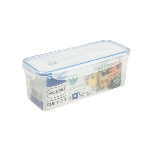 Image of Addis Clip Tight Food Storage Container 2 Litre Narrow Rectangle Airtight Silicone Seal Containers Bpa Free Easy Locking Lid Clips, Clear Transparent