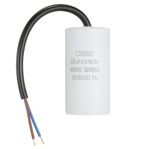 Image of sourcing map CBB60 Run Capacitor 25uf 450V AC 2 Wires 50/60Hz Cylinder 73x37mm White for Air Compressor Water Pump Motor