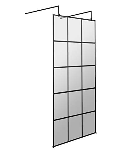 Image of Hudson Reed BFAF090 Modern Bathroom Black Framed Free Standing Wetroom Screen, 900mm